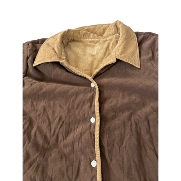 Denim & Co Reversible Corduroy Barn Coat Jacket Brown Button Closure Quilted - Picture 11 of 14